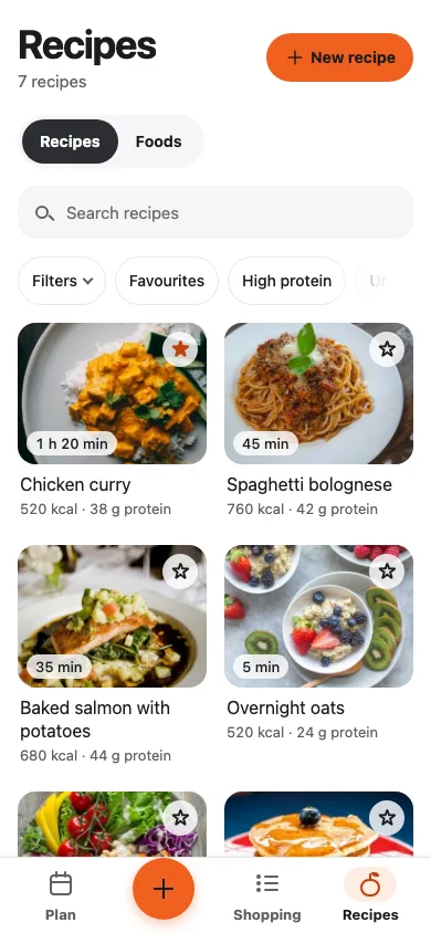 Your recipes in Forkpals, each with its macros